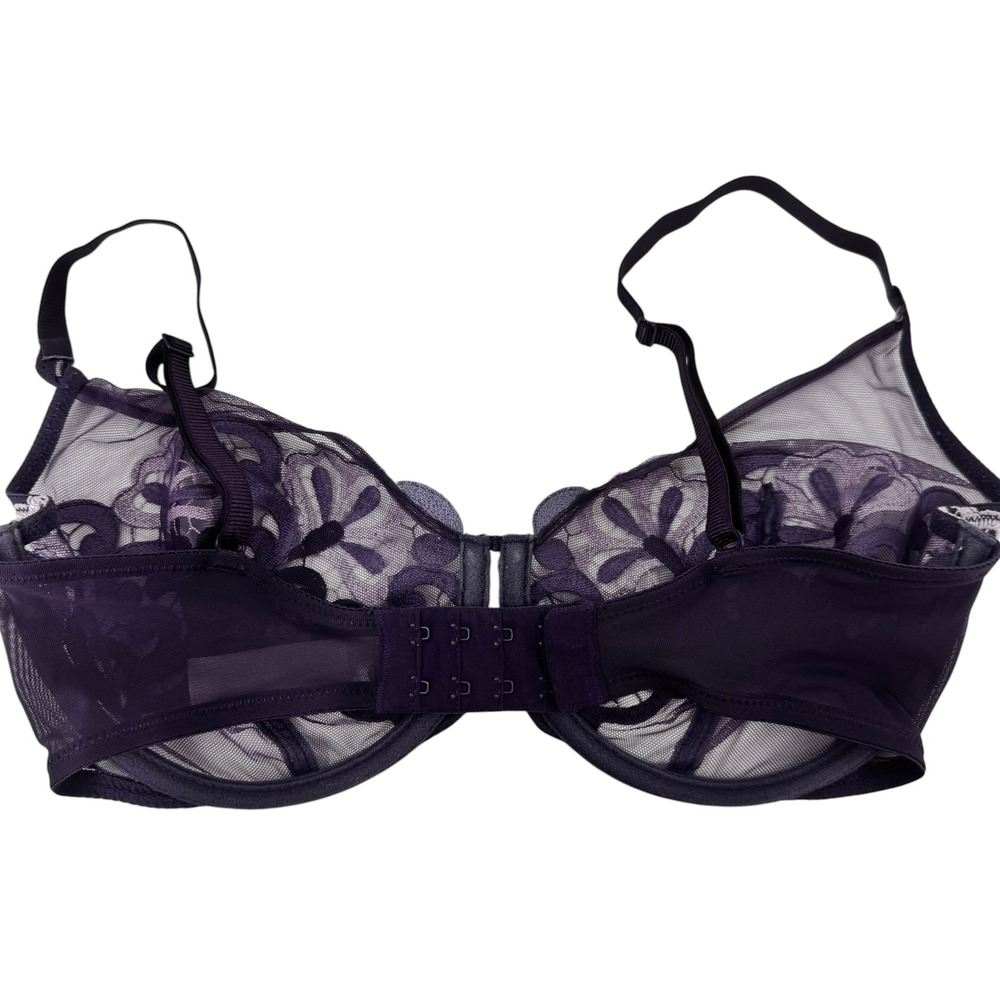 Maison‎ Lejaby Purple Floral Embroidered Lace Sheer Underwire Bra USA 32B